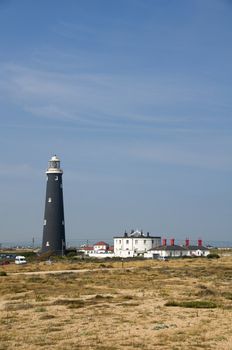 The old black lighthouse at Dungeness