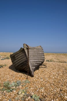 An old fishing boat on the beach at Dungeness