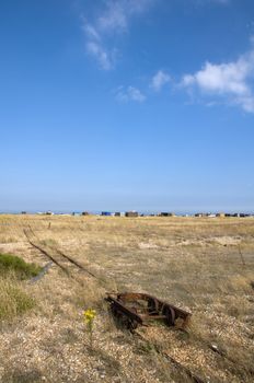 Old abandoned rail track on the beach at Dungeness