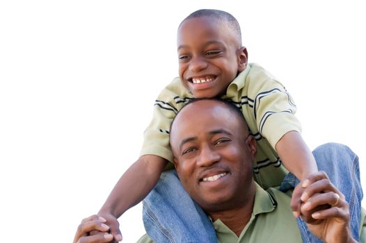 Happy African American Man and Child Isolated on a White Background.