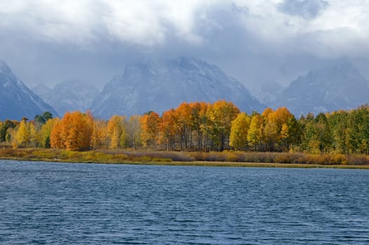 Grand Tetons just visable on a Fall day