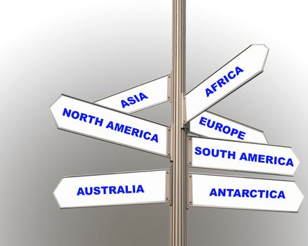 road signs showing the seven continents
