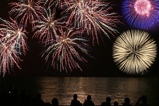 Fireworks with spectator at han river in seoul korea