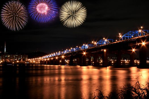 Spectacular fireworks at han River Seoul Korea