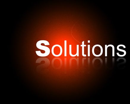 Word Solutions with reflection in a glowing red background