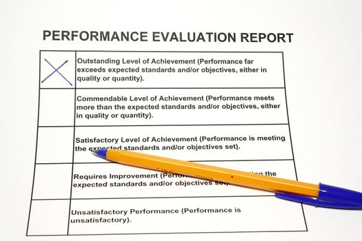 Employee performance evaluation form concept for HR or personnel assesment