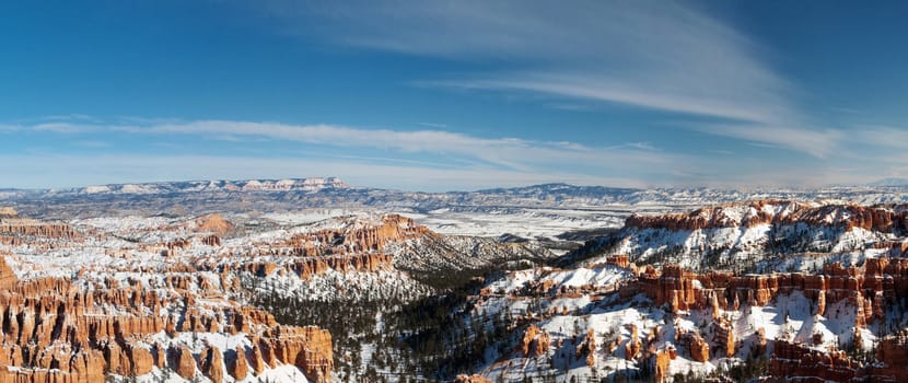 Panoramic view of Bryce Canyon in southern Utah during winter