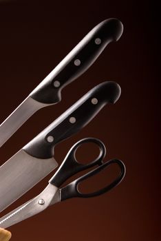 Studio shoot of a knife set on a black background