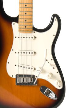 Guitar body (Stratocaster) on white background.