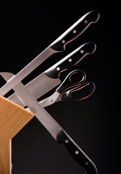 Studio shoot of a knife set on a black background