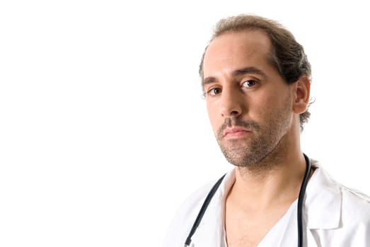 Doctor with stethoscope on white background. 