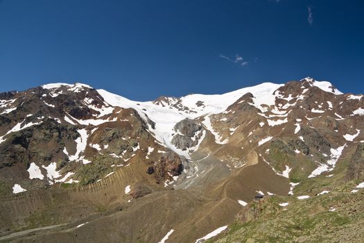 summer view of Cevedale mountain with glacier, in Stelvio National park, Trentino, Italy