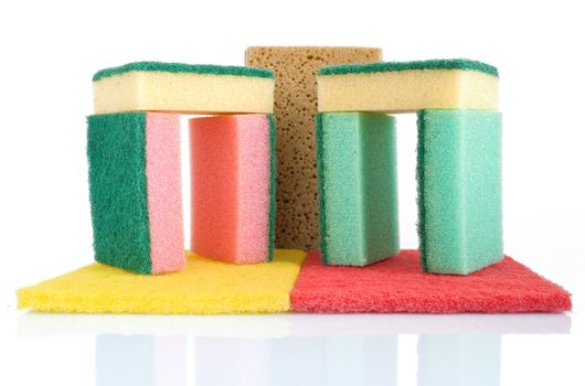 set of sponges used for home cleaning isolated on white background with clipping path