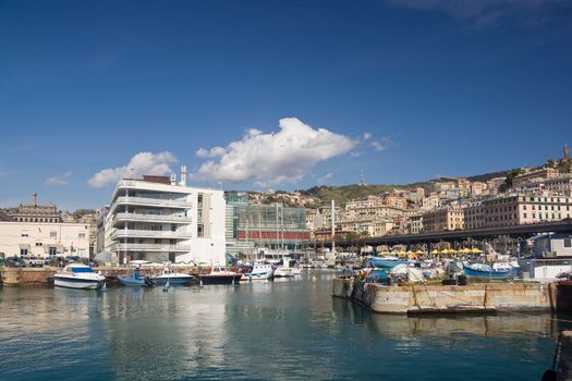 seafront of Genoa from the old port in a sunny day