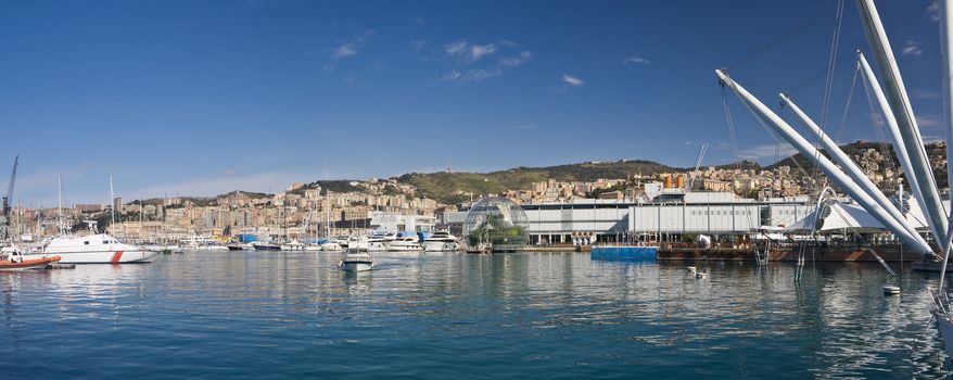 seafront of Genoa from the old port in a sunny day