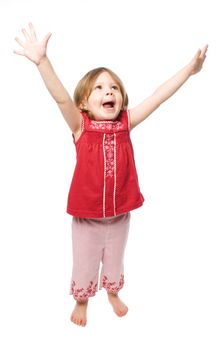 youg child or children at play and having fun shot on a white background