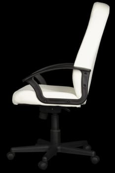White leather office chair isolated on black background