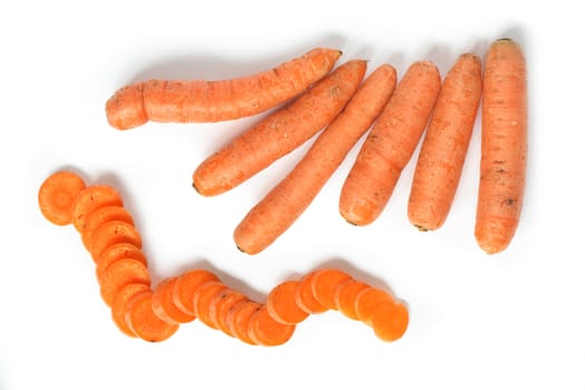 Few carrots and sliced carrot isolated on white background with clipping path