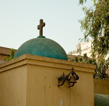 Green dome on Coptic Christian building in Cairo, Egypt