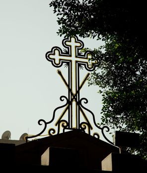 Shapely cross on Coptic Christian building in Cairo, Egypt