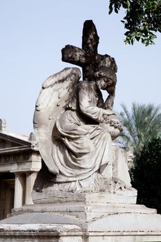 Angel statue on Coptic Christian building in Cairo, Egypt