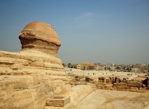 Smoggy view of Sphinx at Giza near Cairo in Egypt
