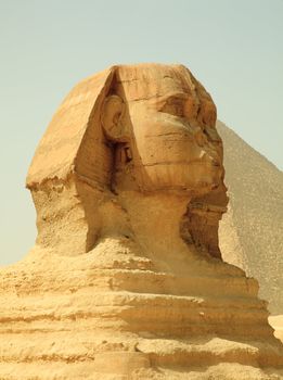 Smoggy view of Sphinx at Giza near Cairo in Egypt