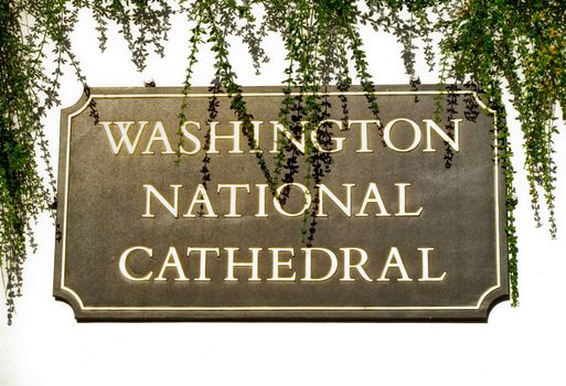 Close up of sign outside Washington National Cathedral