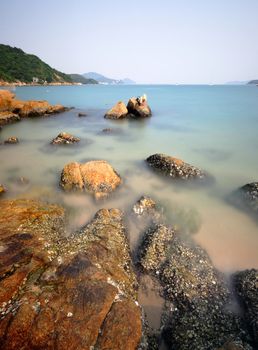 coast with rock in Hong Kong, long exposure