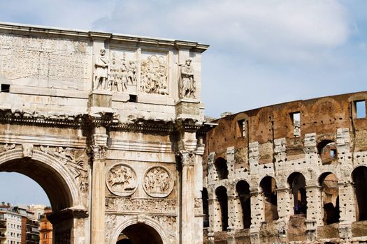 The ancient arch of constantine and Colosseum, Rome Italy 