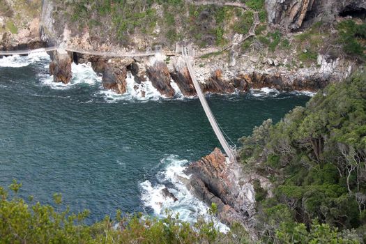 Pedestrian suspension bridge over the Storms River mouth in South Africa