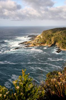 Beautiful view of mountains and sea at Storms River Resort, South Africa