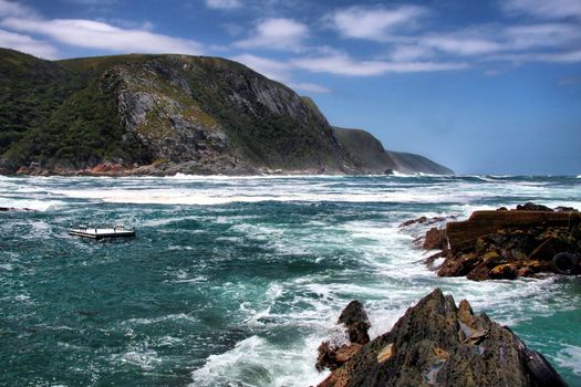 Beautiful view of mountains and sea at Storms River Resort, South Africa