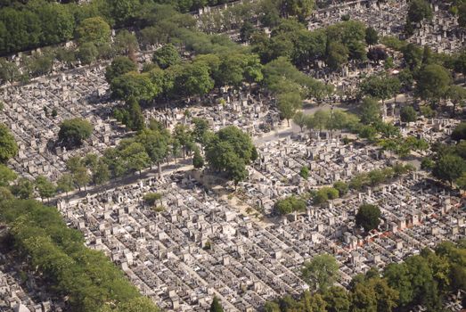 aerial view of pere lachaise cemetery in paris, france