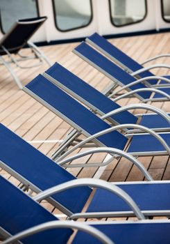 Empty deck chairs on a cruise ship
