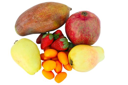 Various fruits, isolated on a white background.