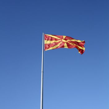 The National Flag of the Republic of Macedonia on mast