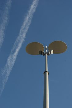 Telecommunication antennas on the blue sky