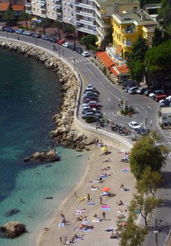 Aerial view of Mediterranean coast on sunny day