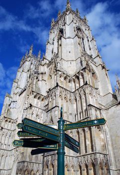 View of York Minster with blue cloudy sky