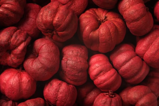 A background image of red putka pods or mini pumpkins.
