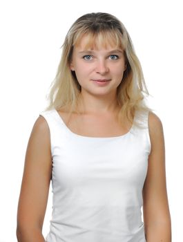 Bright portrait of happy girl over white background