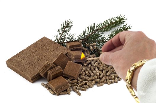 ecological materials for heating on white background
