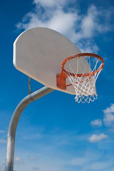 Close up of a basketball hoop and standard