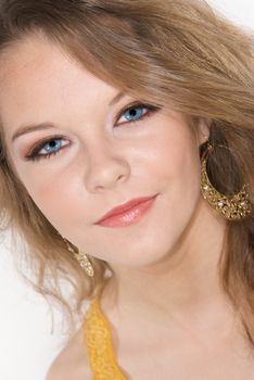 Headshot of Teenager with Deep Blue Eyes