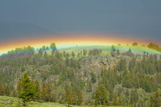 Rainbow arcs Lamar Valley during a storm