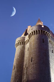 The Solidor tower in the twilight, located in Saint-servan, France, Brittany