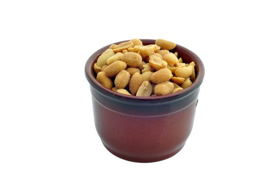 a container with peanuts on a white background