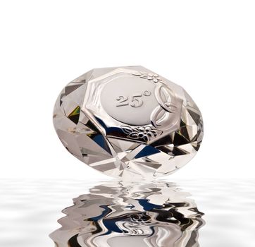 diamond shaped crystal for 25 anniversary on white background