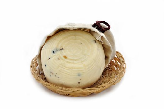 One Cheese with truffles on white backgrounnd